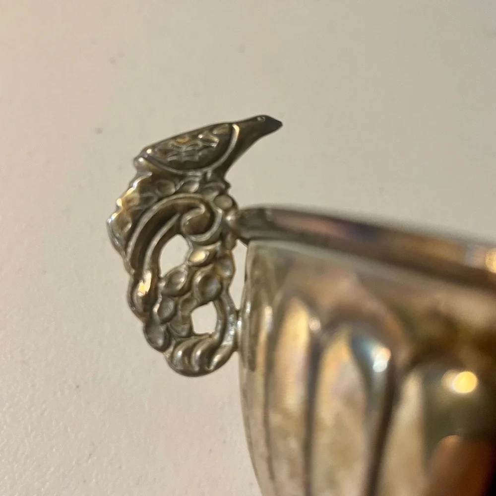 Midcentury Mexican sterling silver double peacock handled bowl by AOM for Tane O